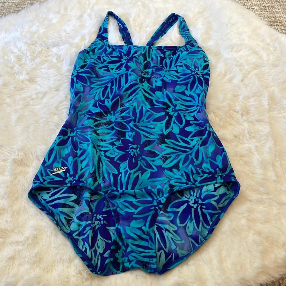 Speedo One-Piece Swimsuit 12 - Blue and Teal Floral